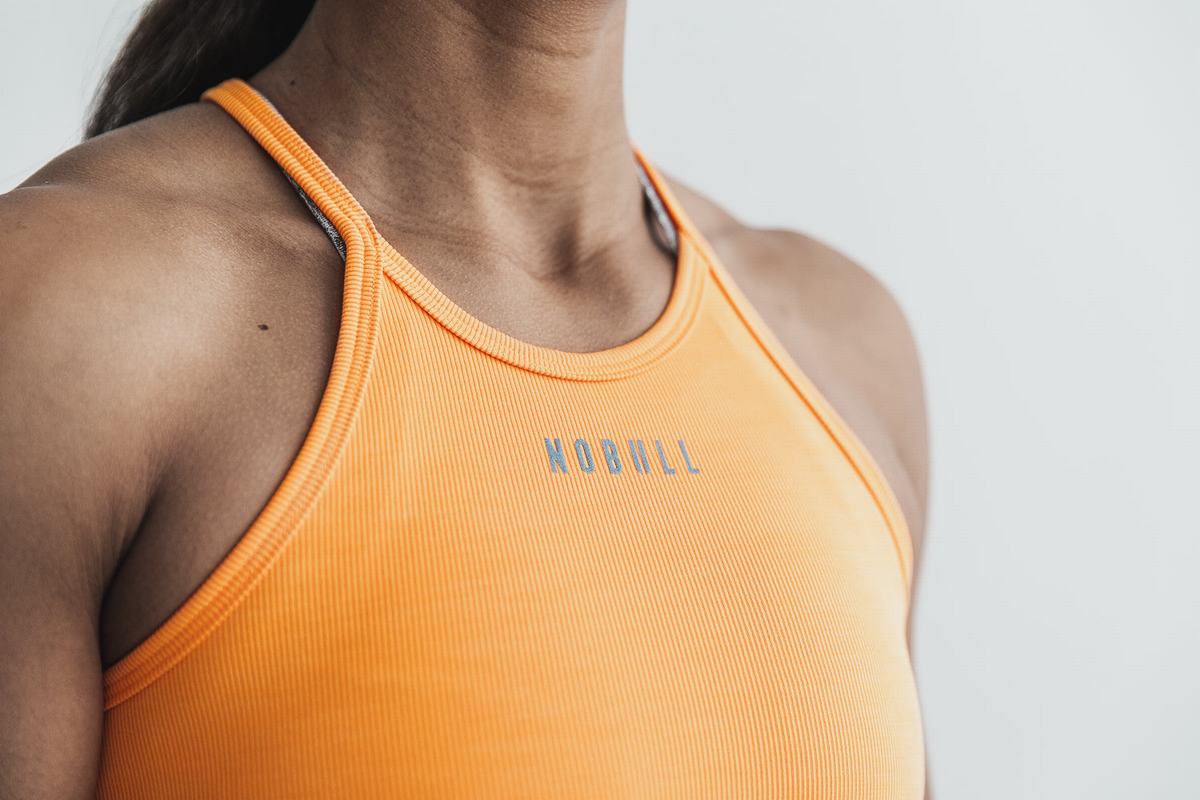 Nobull Halter Neon Ribbed Women's Tank Tops Orange | Australia (SW5934)